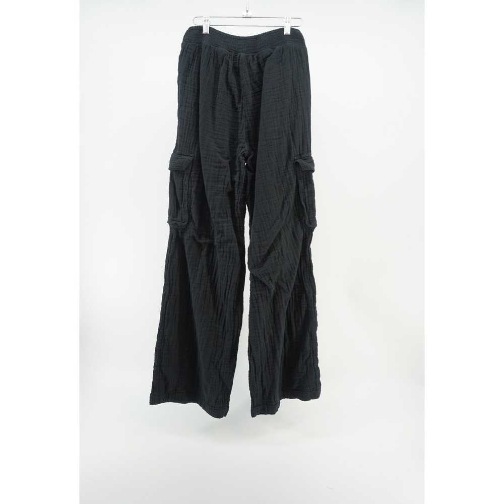 Aerie Cargo Pants Gauze Wide Leg Smocked Waist Coastal Loungewear Black Small - Picture 5 of 8